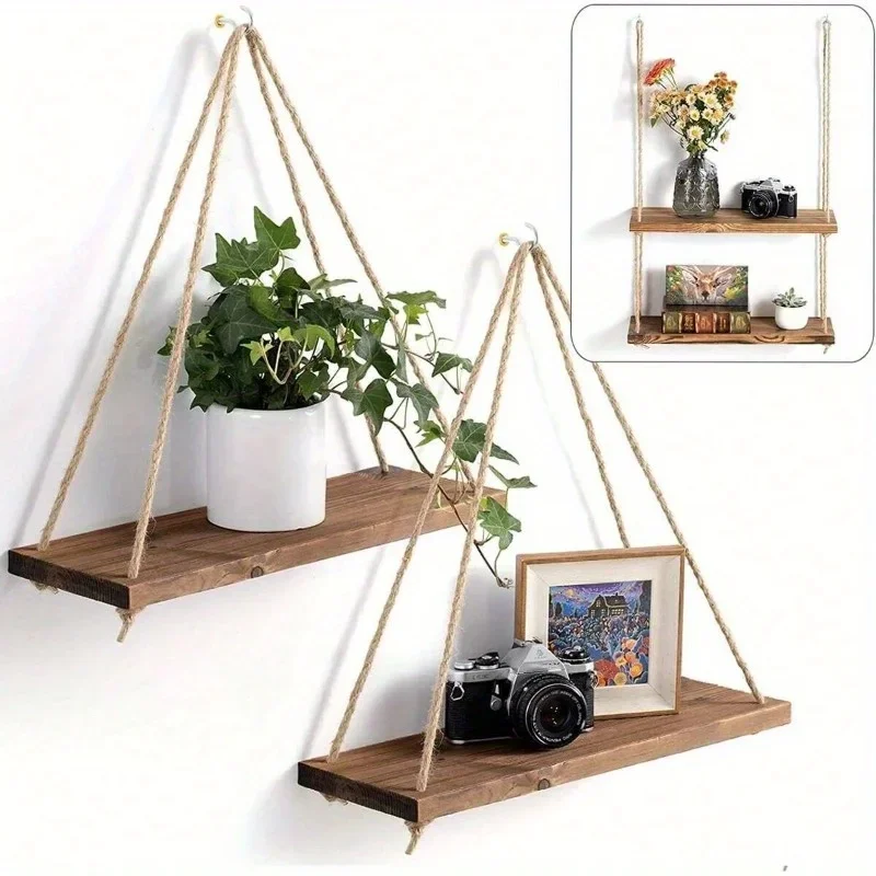 Pothos - 1PC Wooden Swing Hanging Hemp Rope