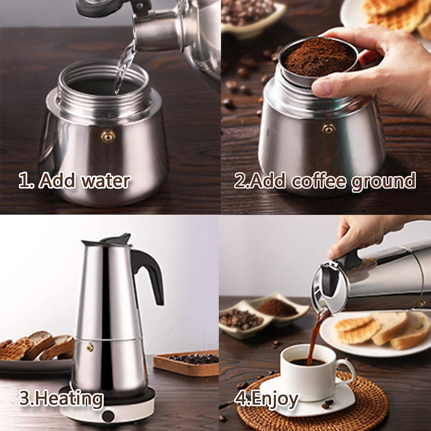 4/6/9 Cups Moka Pot Caffe Mach - Pothos ulasan dan harga