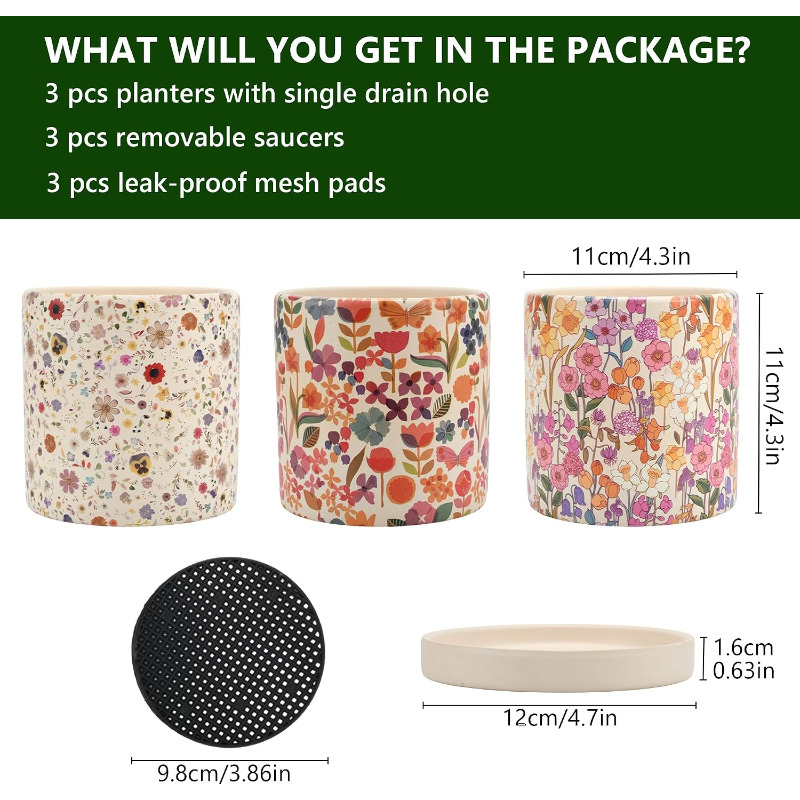 3Pcs Floral Ceramic Planters w - Snake Plant Ceramic ulasan dan harga